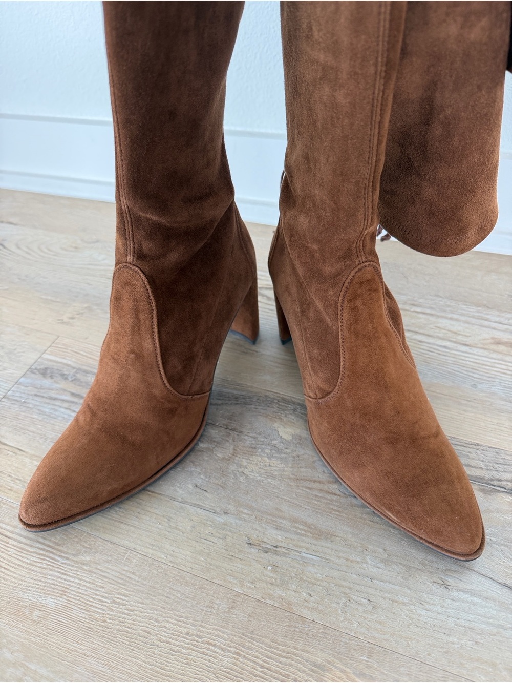 Stuart Weitzman Over the Knee Brown Suede Leather Boots - Picture 3 of 16